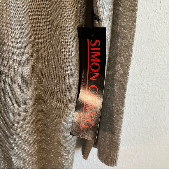Simon Chang Sweater Silvery Gray Metallic Lightweight Tunic High-Low Knit XL NWT - Picture 8 of 12